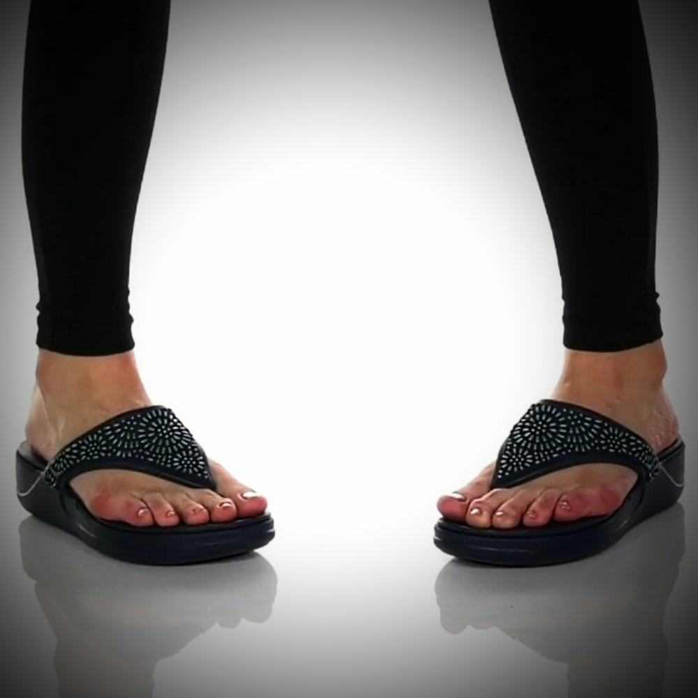 Crocs Monterey Diamante Women's Black Wedge Flip Flop Thong Studded Sandals